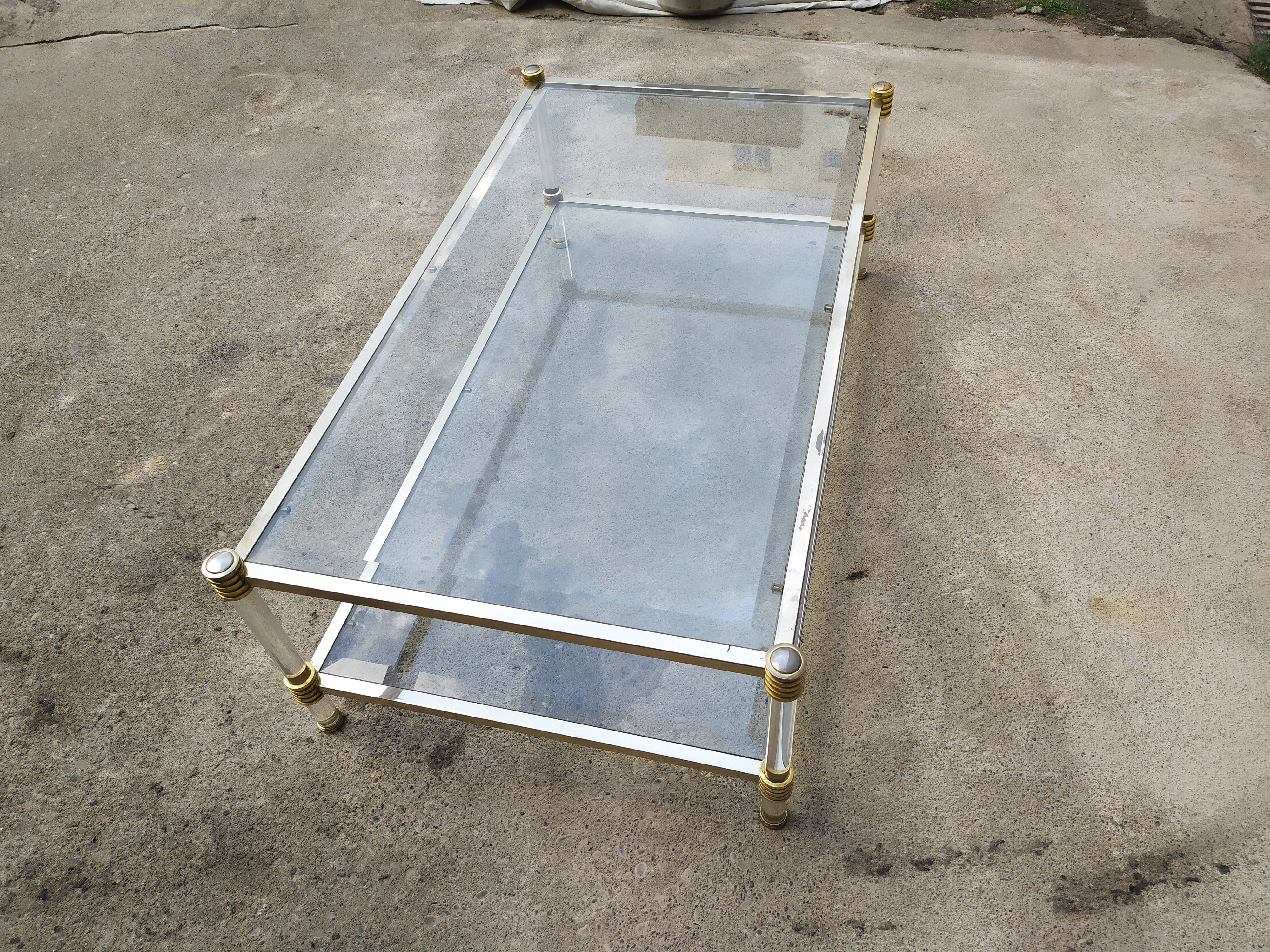 Table basse double plateau verre vintage