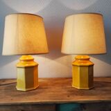 Pair of yellow ceramic lamps, 1980