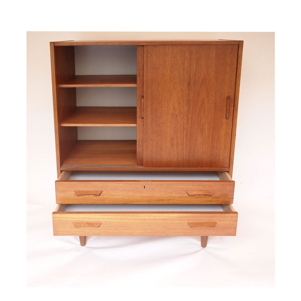 Vintage Danish Scandinavian chest of drawers, sliding doors and drawers