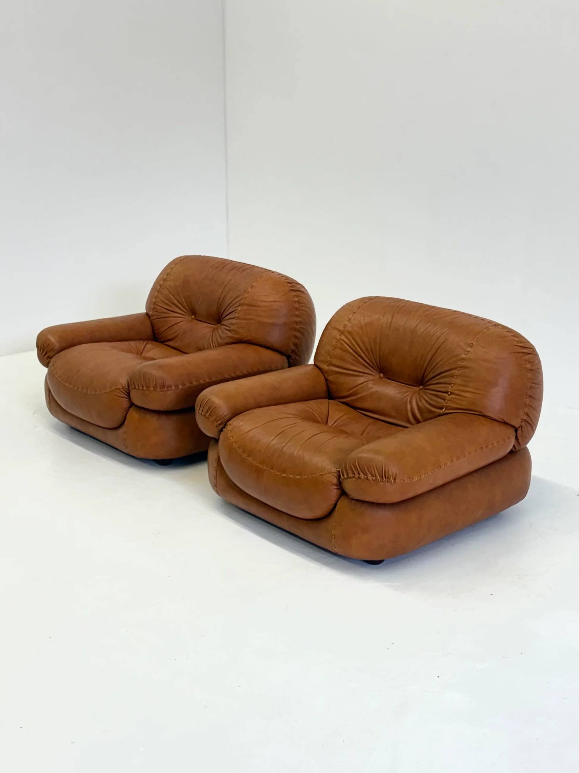 Cognac brown leather Sapporo armchair for Mobil Girgi
