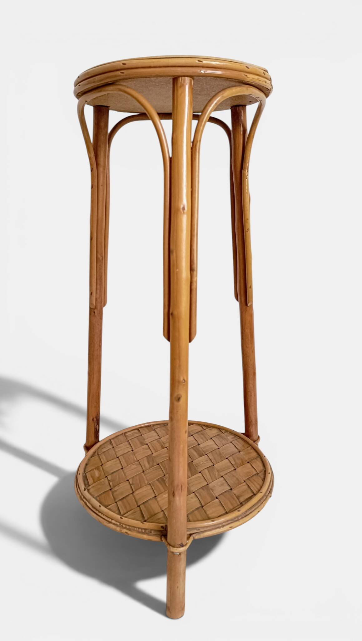 Table d'appoint, support à plante en bois, bambou et roseau, années 1960