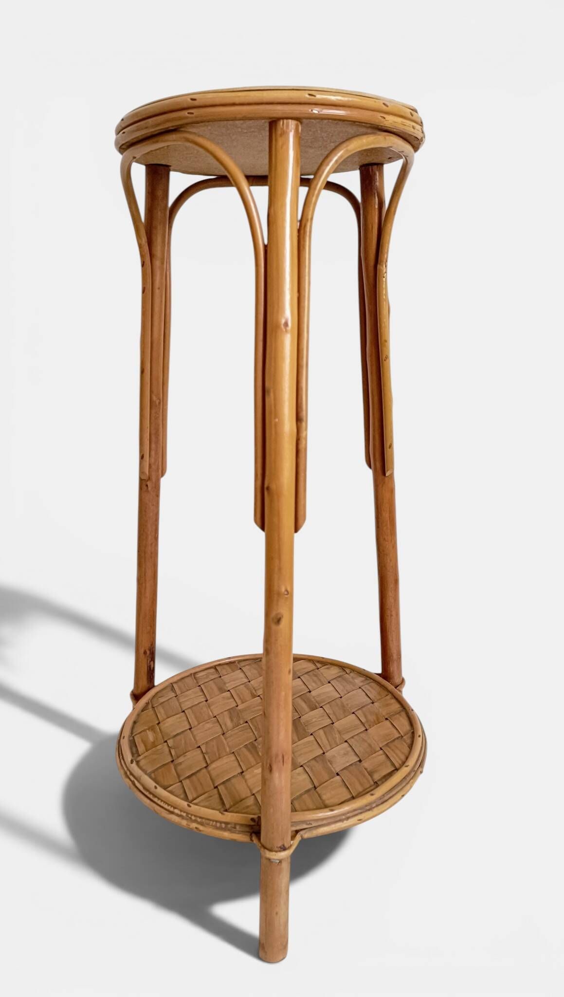 French Mid-Century Wood, Bamboo and Reed Plant Stand, 1960s