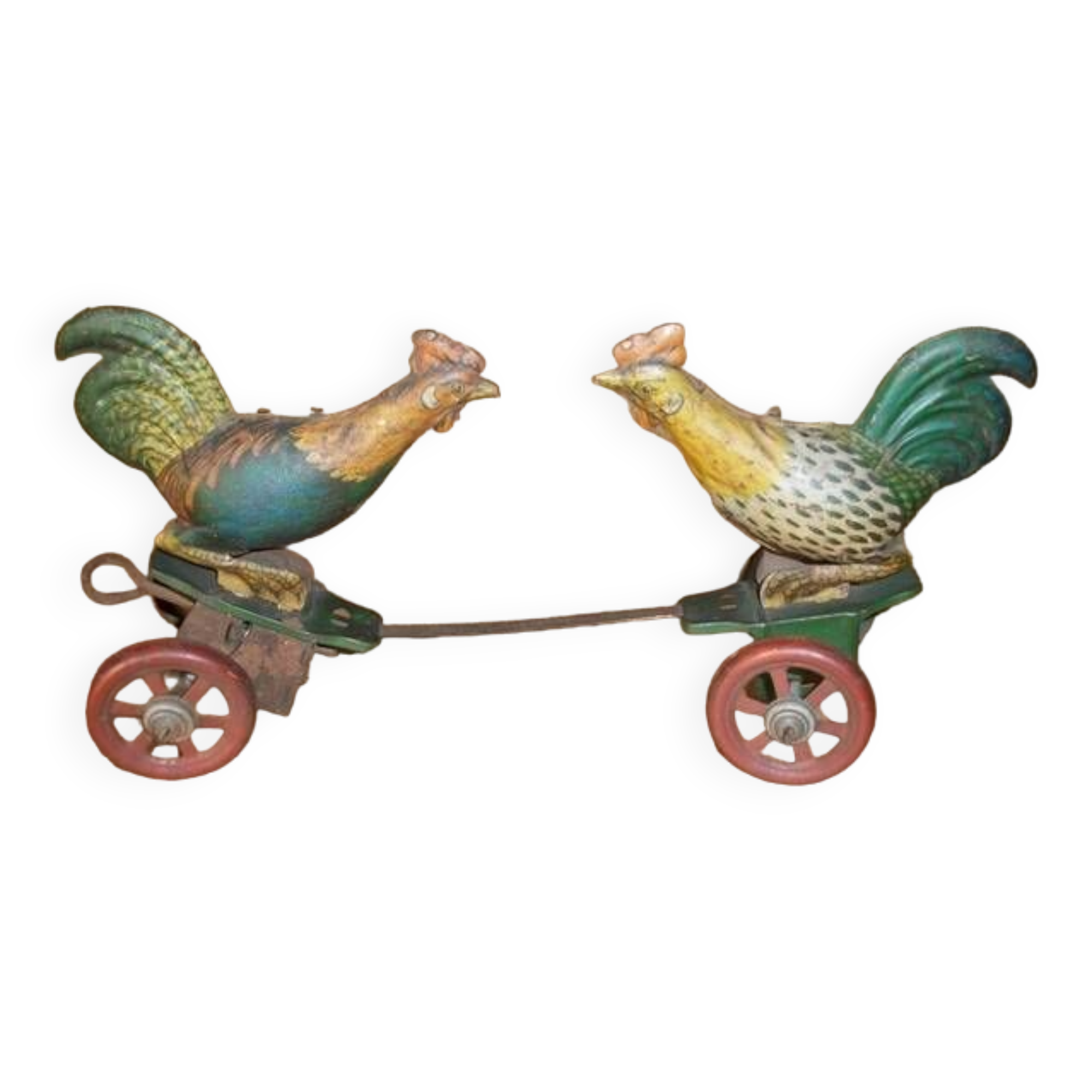 Lot De 2 Coqs Jouets Anciens En Tôle Lithographiée 6 Cm | Occasion - Décoration Vintage