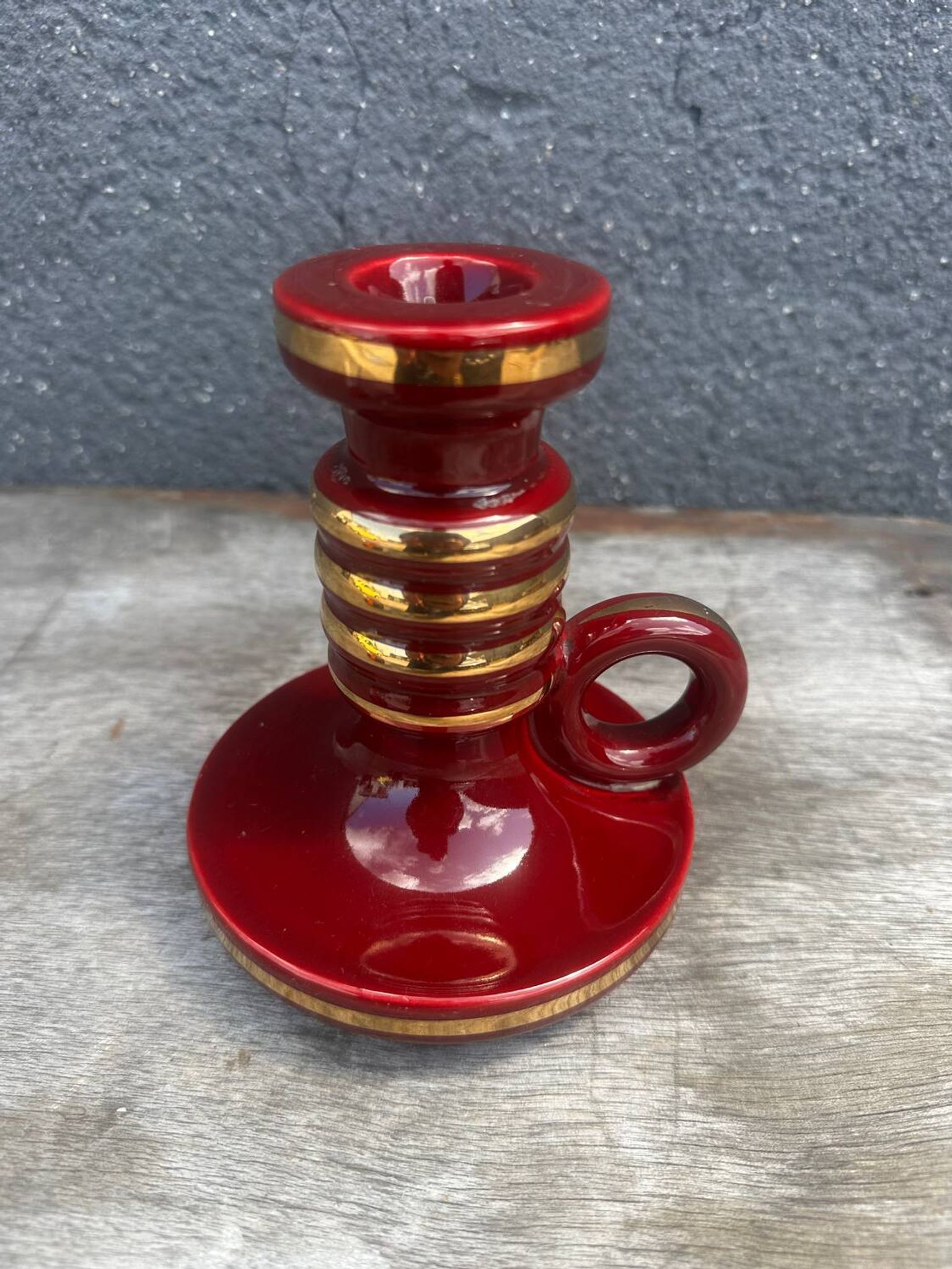 St-Clement Bordeaux Ceramic Candle Holder with Gold Trim - 50s