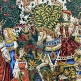 Printed tapestry and embroidery decorated with a medieval hunting scene - 1m50x1m12