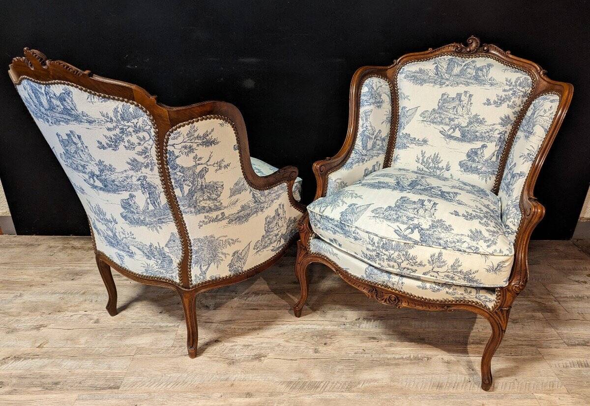 Paire De Bergère Louis XV à Oreillettes