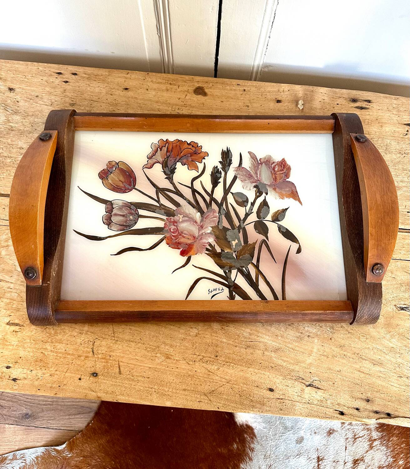 Large art deco tray signed Florel