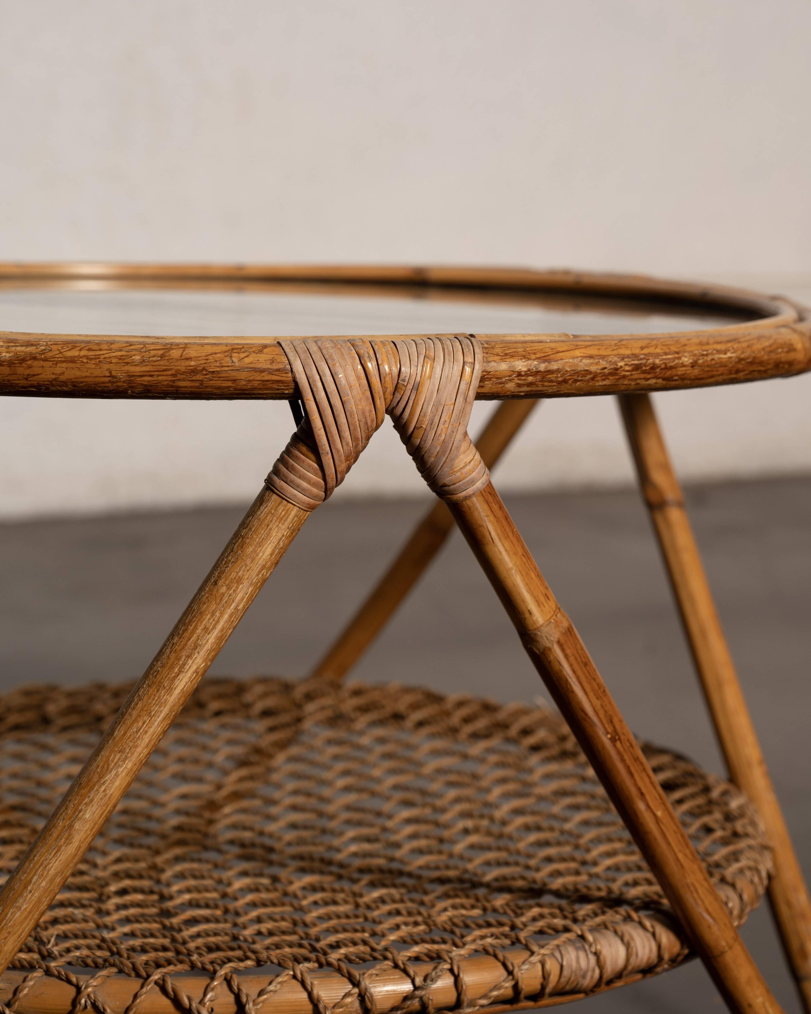 Rattan and glass coffee table