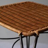 Vintage Swedish iron and rattan wine or side table in rattan and iron, 1970s
