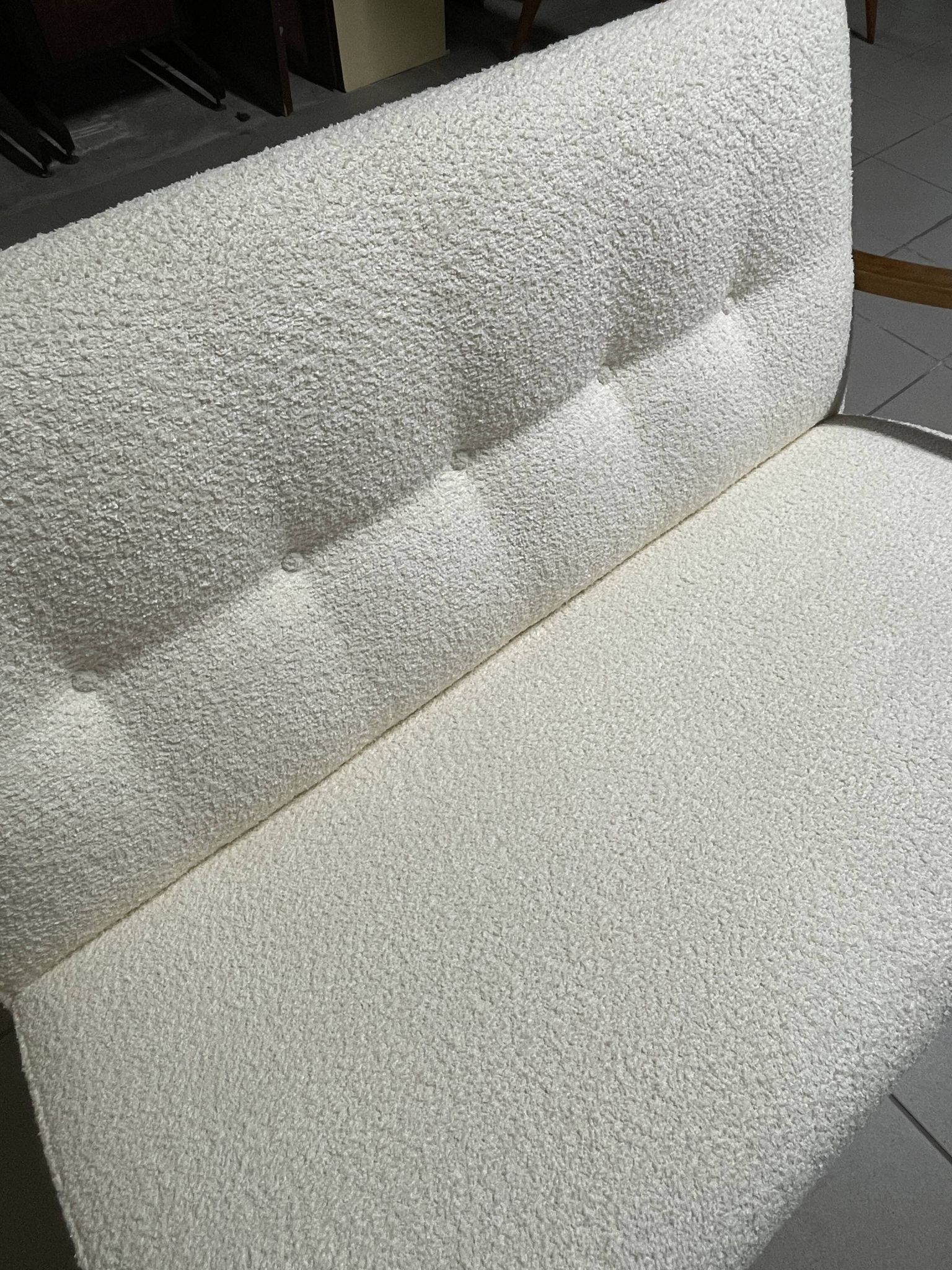 1940s Sofa in Wood and Boucle Fabric, Italian Production
