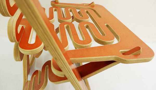 Gregg Fleishman Prototype European cutout plywood ''Lumbarest'' or Puzzle chair, from the 1970s