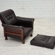 1970s, Scandinavian armchair, brown furniture leather, teak wood legs.