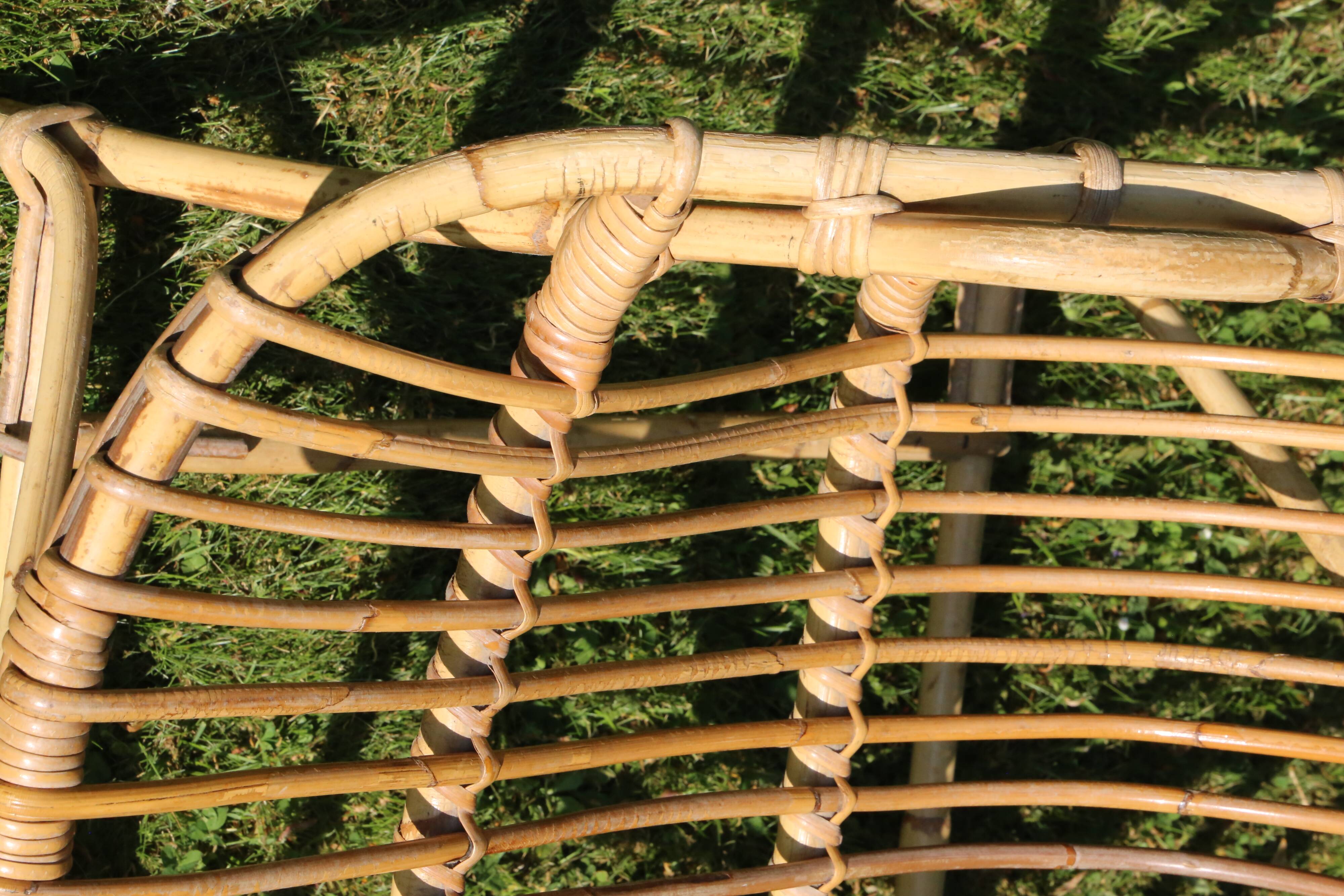 Pair of rattan basket armchairs, 60s