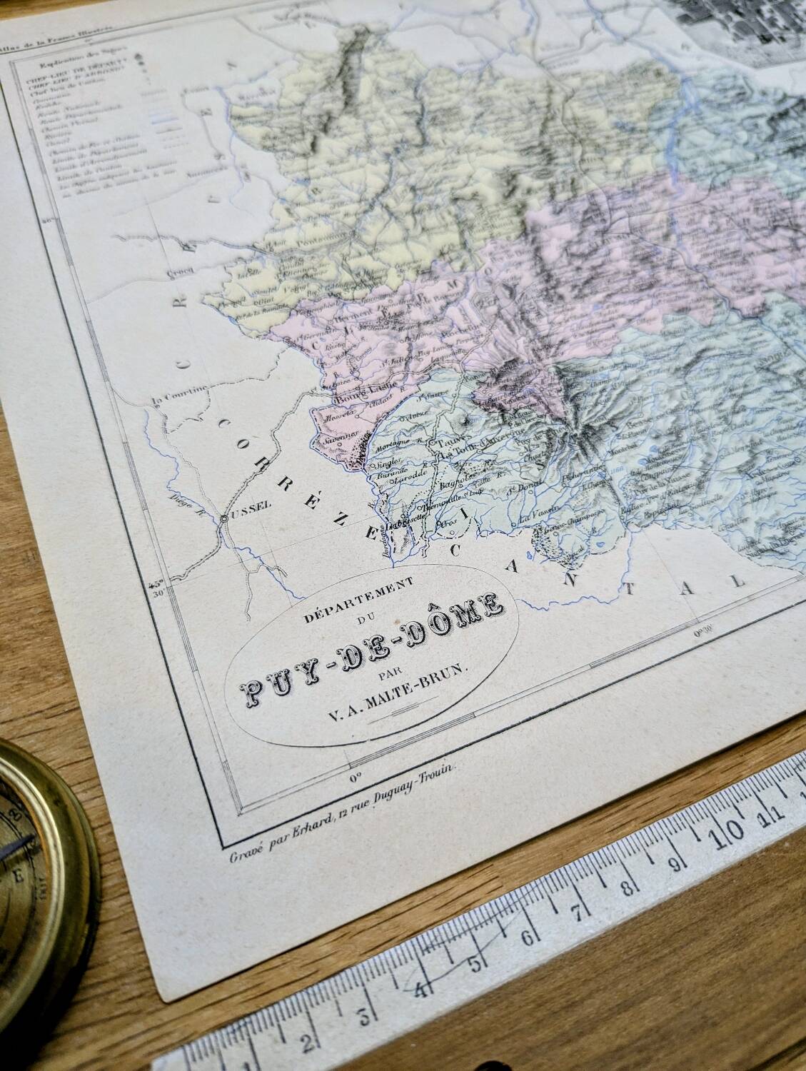 Puy-De-Dôme, carte ancienne, imprimée en 1883.