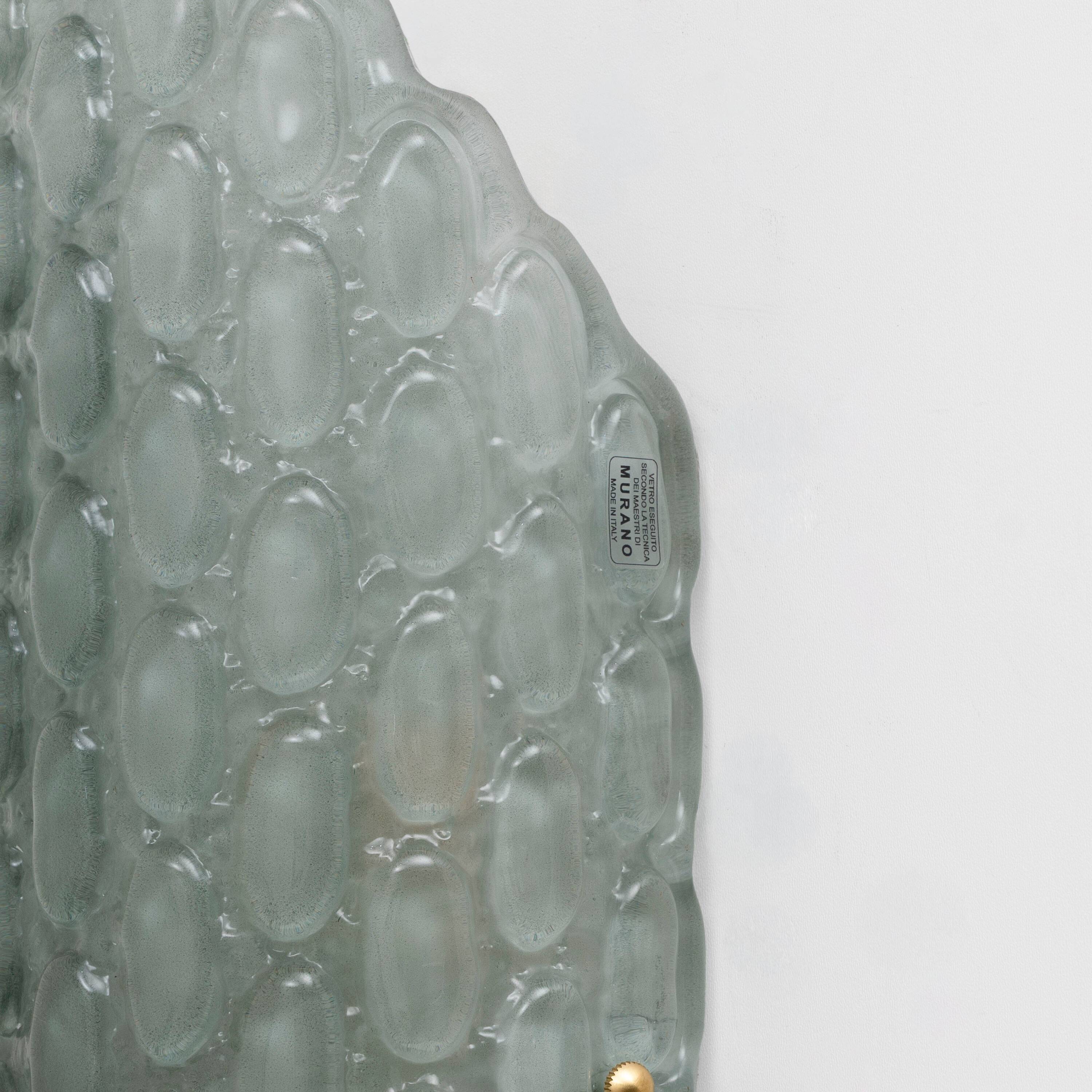 Pair of Aqua Green Murano Glass Wall Sconces with Textured Relief