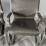 Set of 6 Uno chairs in grey leather on tubular chrome cantilevered frames