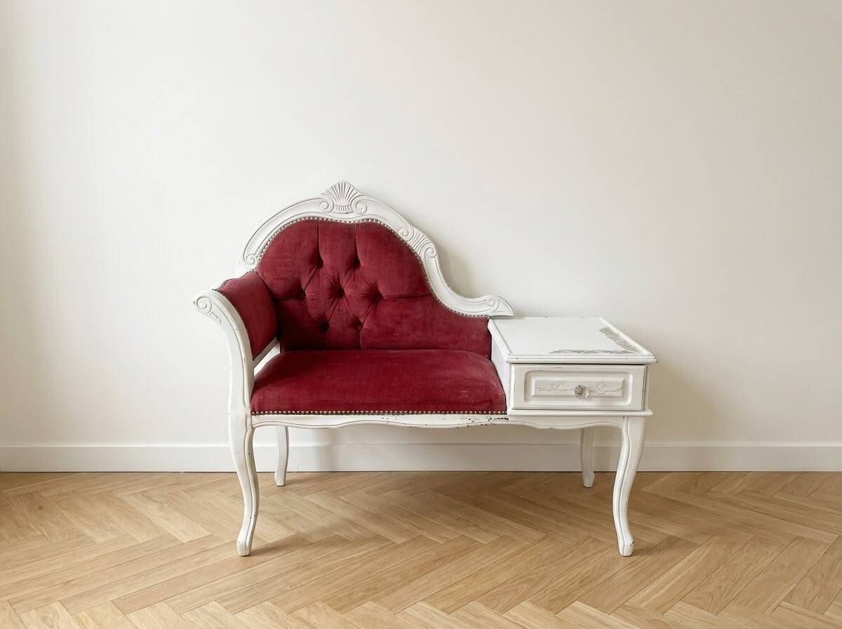 Louis XVI reading armchair in white wood and red velvet