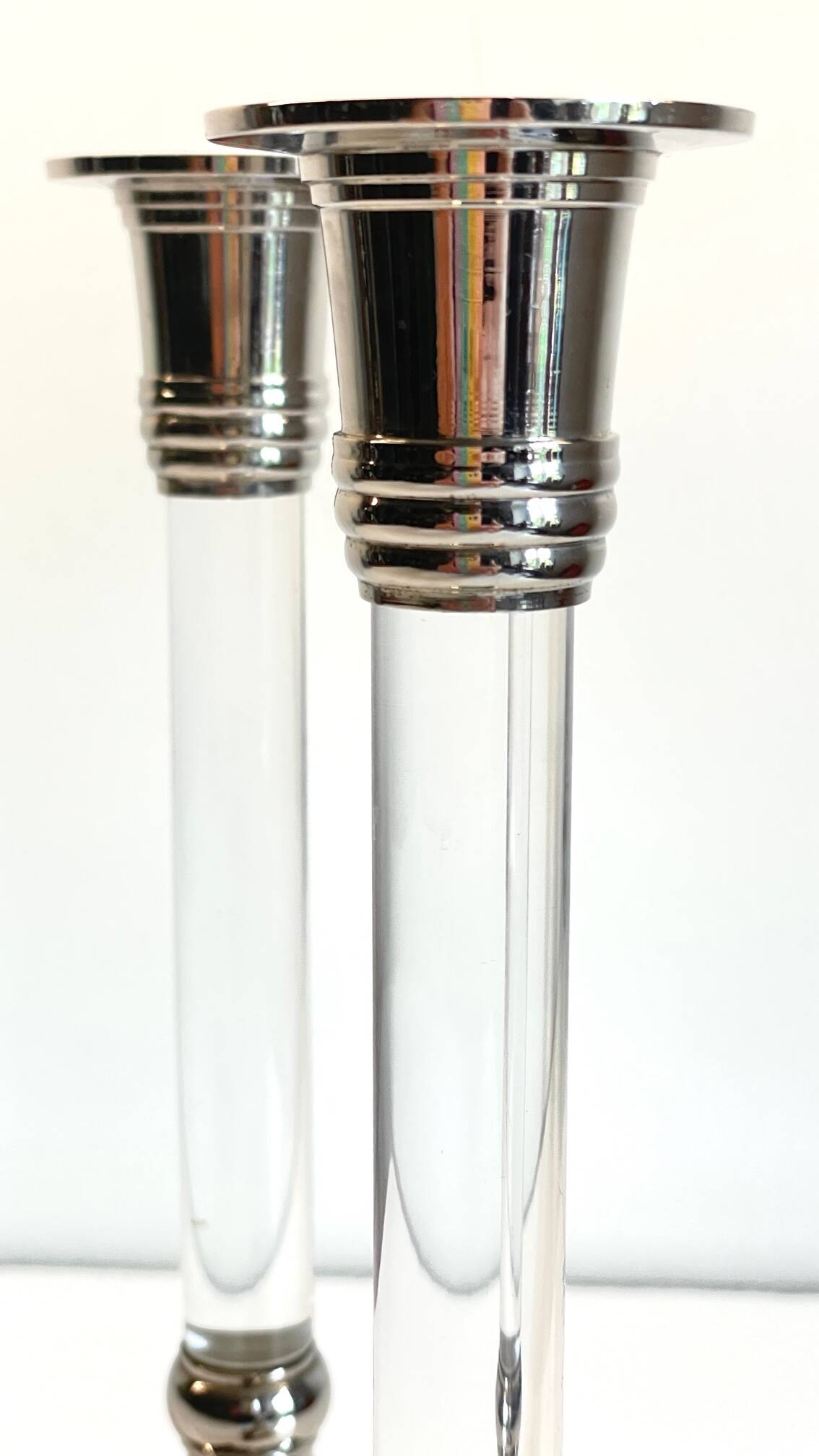 Vintage lucite and silver metal candle holders