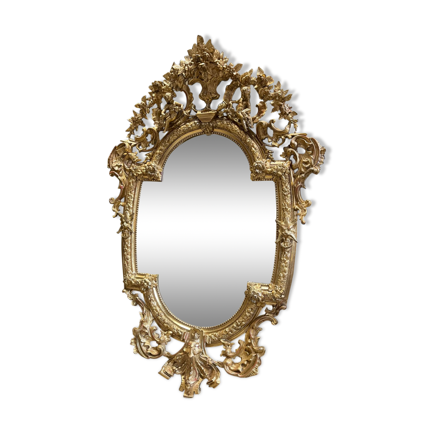 Mirror with Putti in Gilded Wood from the Napoléon III Period 1.96m x 1.33m