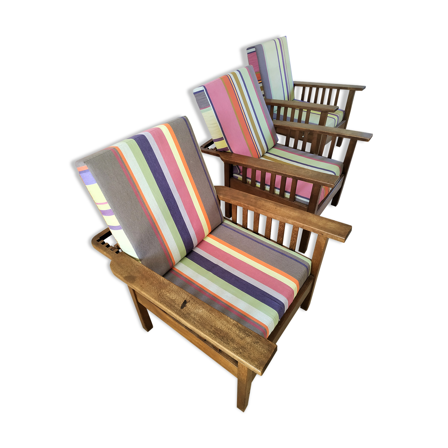 Morris armchairs reclining backrest in exotic wood