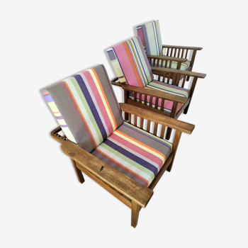 Trois fauteuils Morris dossier inclinable en bois exotique