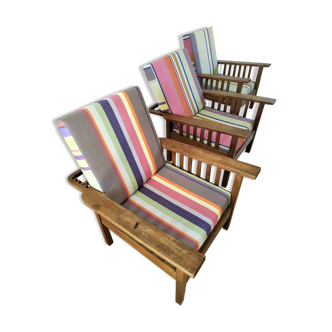 Trois fauteuils Morris dossier inclinable en bois exotique