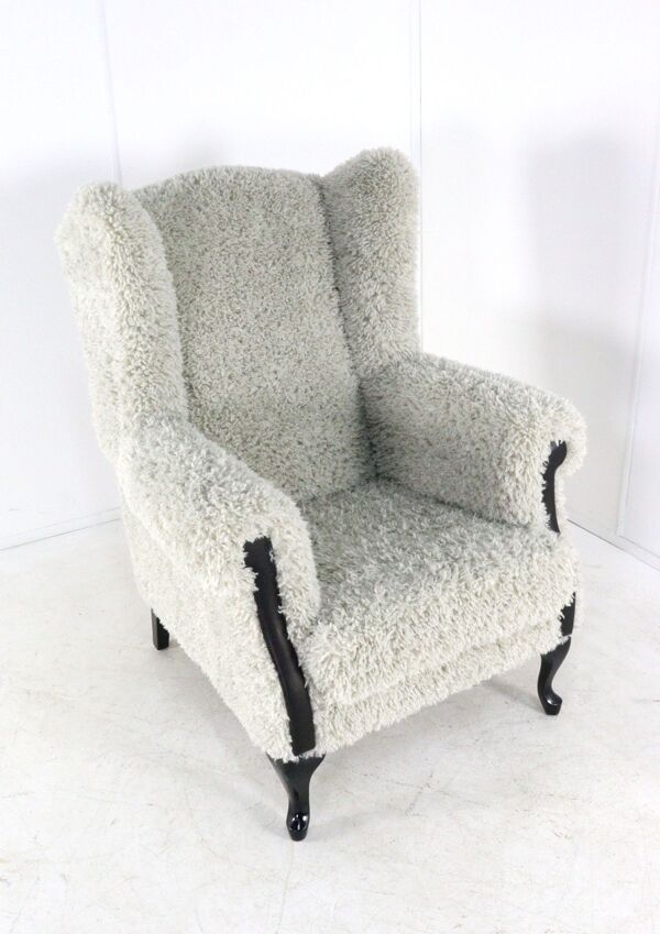 Fauteuil gris Doodle Rétro entièrement restauré - nouvelle tapisserie