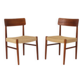 2 chaises de salle à manger des années 1960 - danoises, teck, assises en corde de papier