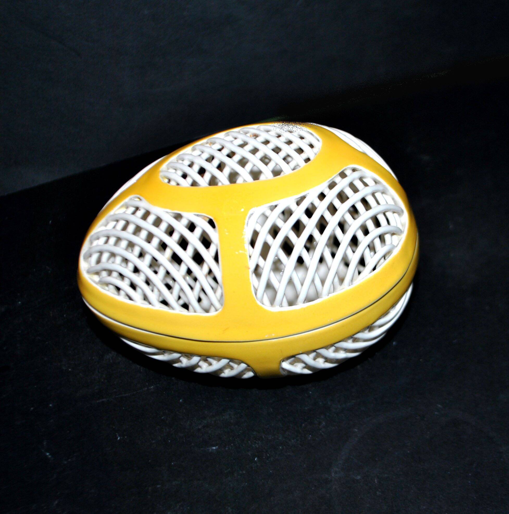 Malicorne perforated ceramic egg box – vintage sweet jar