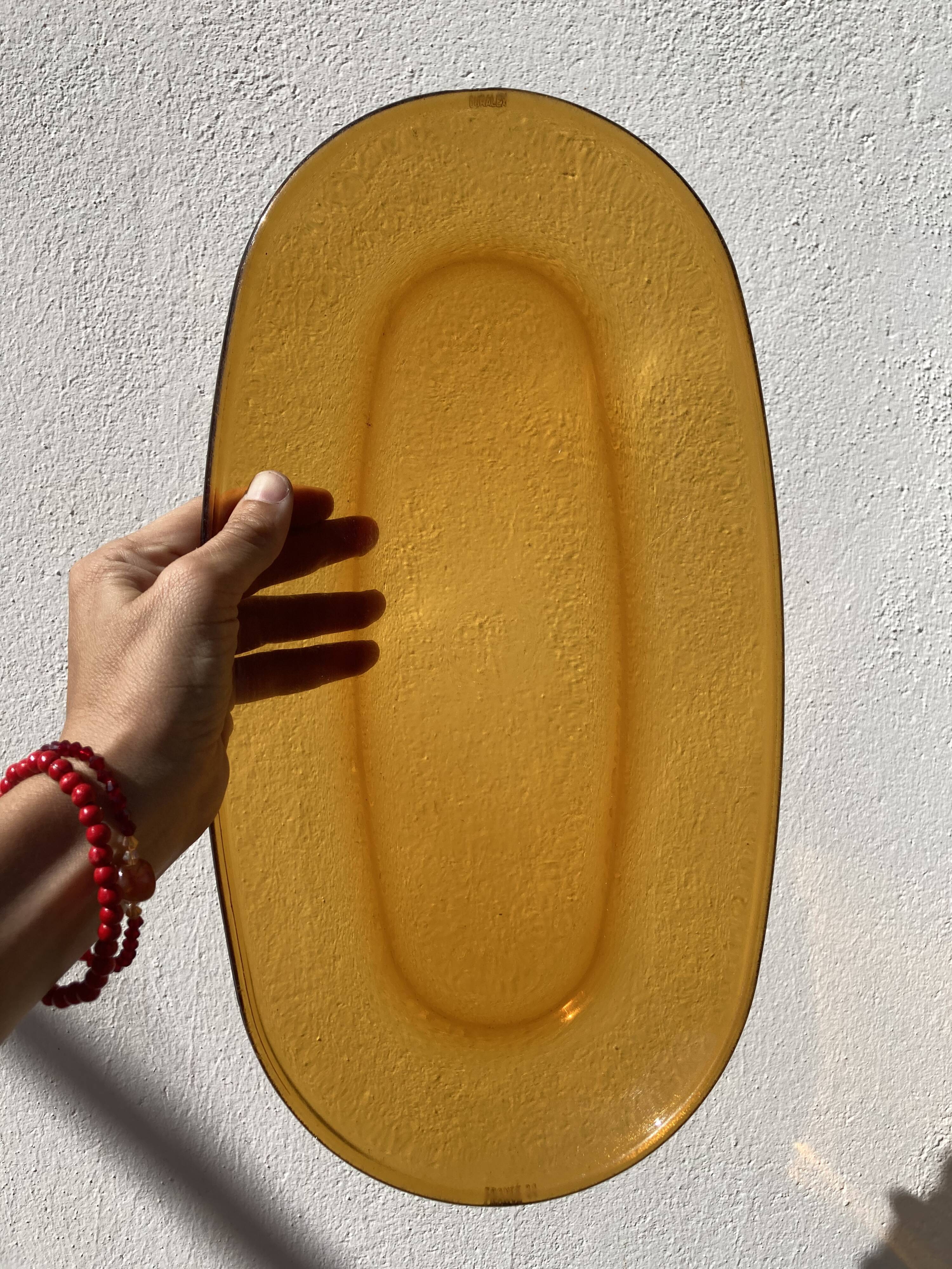 Set of 7 dishes in brown and green vintage glass