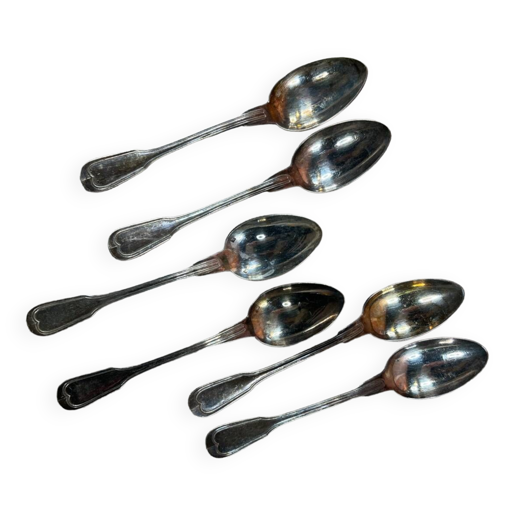 6 small vintage dessert spoons in silver metal