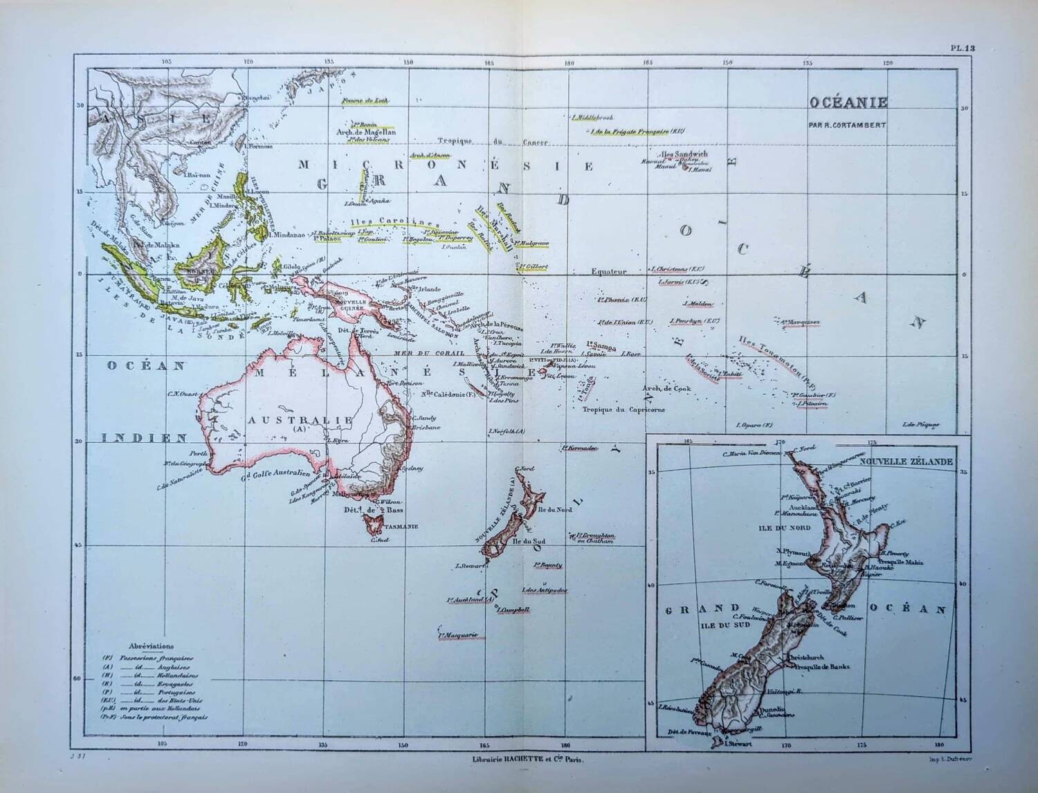 Oceania, Vintage Map, 1887, Authentic.