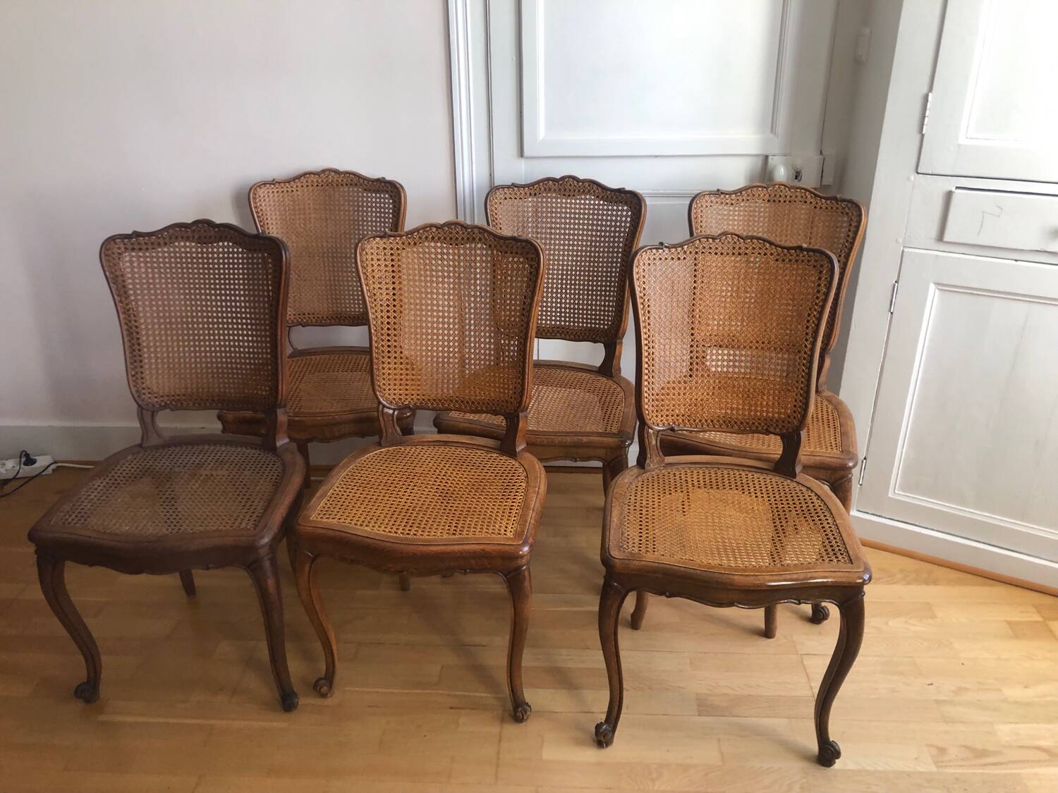 Set of 6 Louis XV chairs Cherry and canework