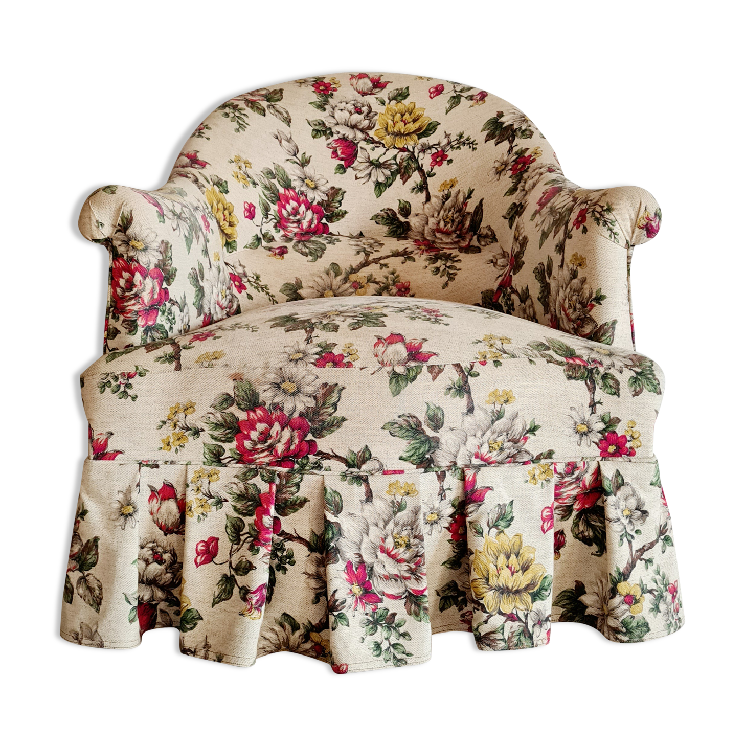Antique flowered toad armchair