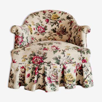 Fauteuil crapaud ancien fleuri