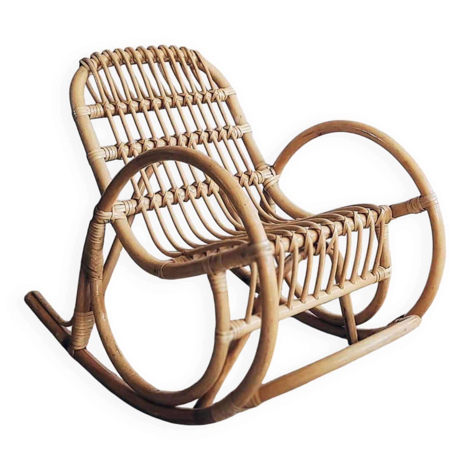 Vintage rattan rocking chair for children