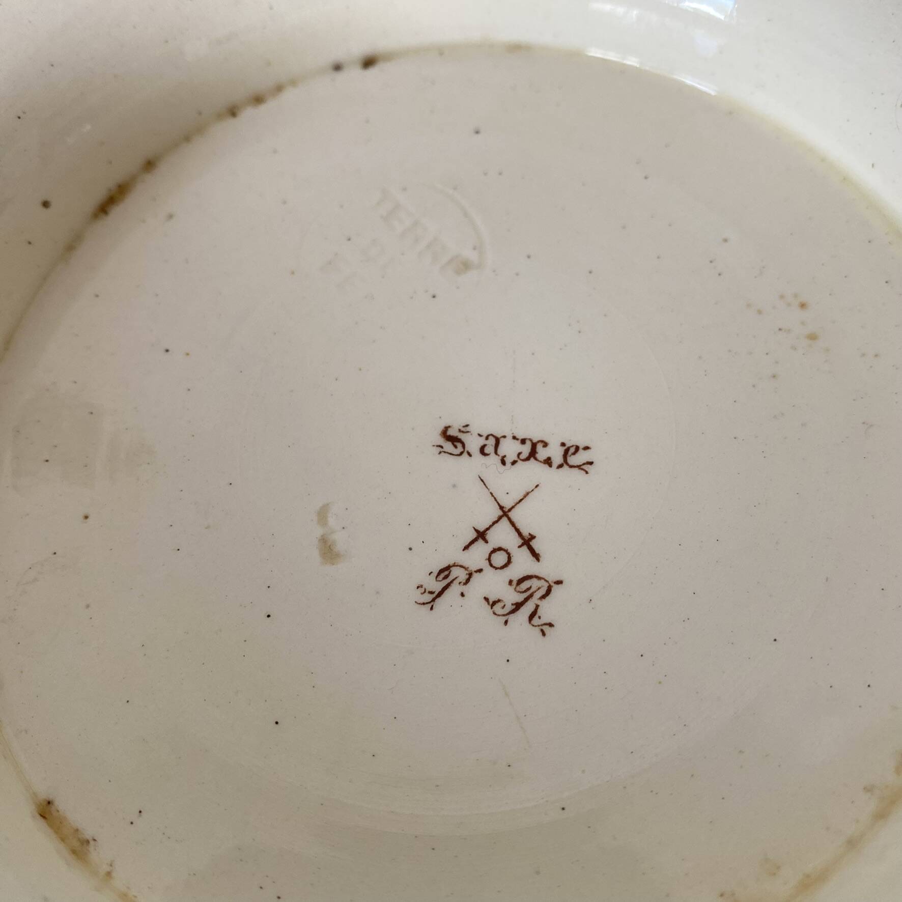 Antique polychrome ironstone dish from Salins, Saxon model.