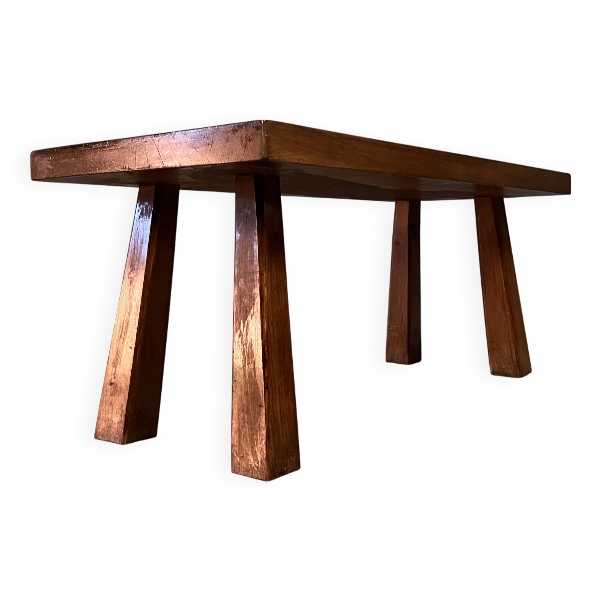 Table d'appoint brutaliste en chêne des années 70, table basse, banc