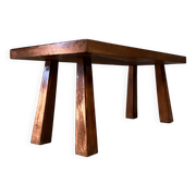 Table d'appoint brutaliste en chêne des années 70, table basse, banc