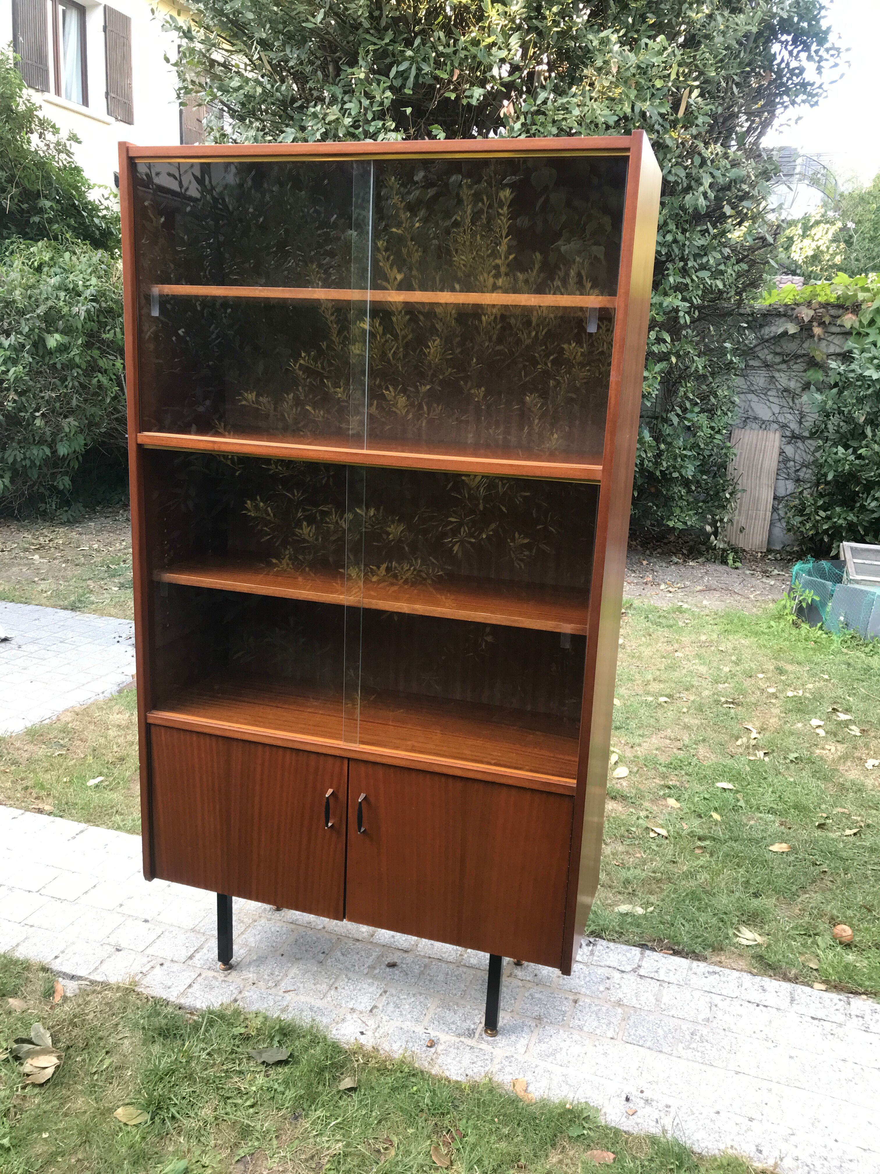 Vintage metal feet modernist showcase bookcase 1960