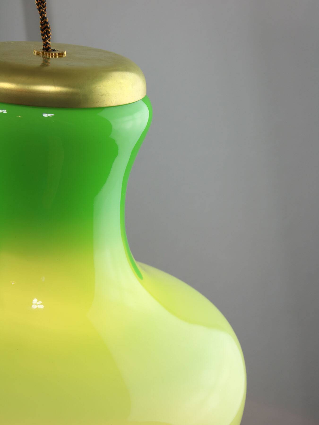 Big Mid-century Italian Brass and Glass Pendant Lamp