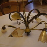 Bronze chandelier ceiling light with glass tulips