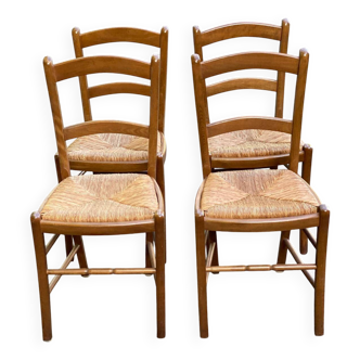 4 chaises bois massif blond chêne moyen satin et paille