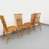 Set of 4 vintage Audoux Minet rattan chairs from the 1950s and 60s.