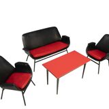 Leather Living Room Set, 1960s, Czechoslovakia