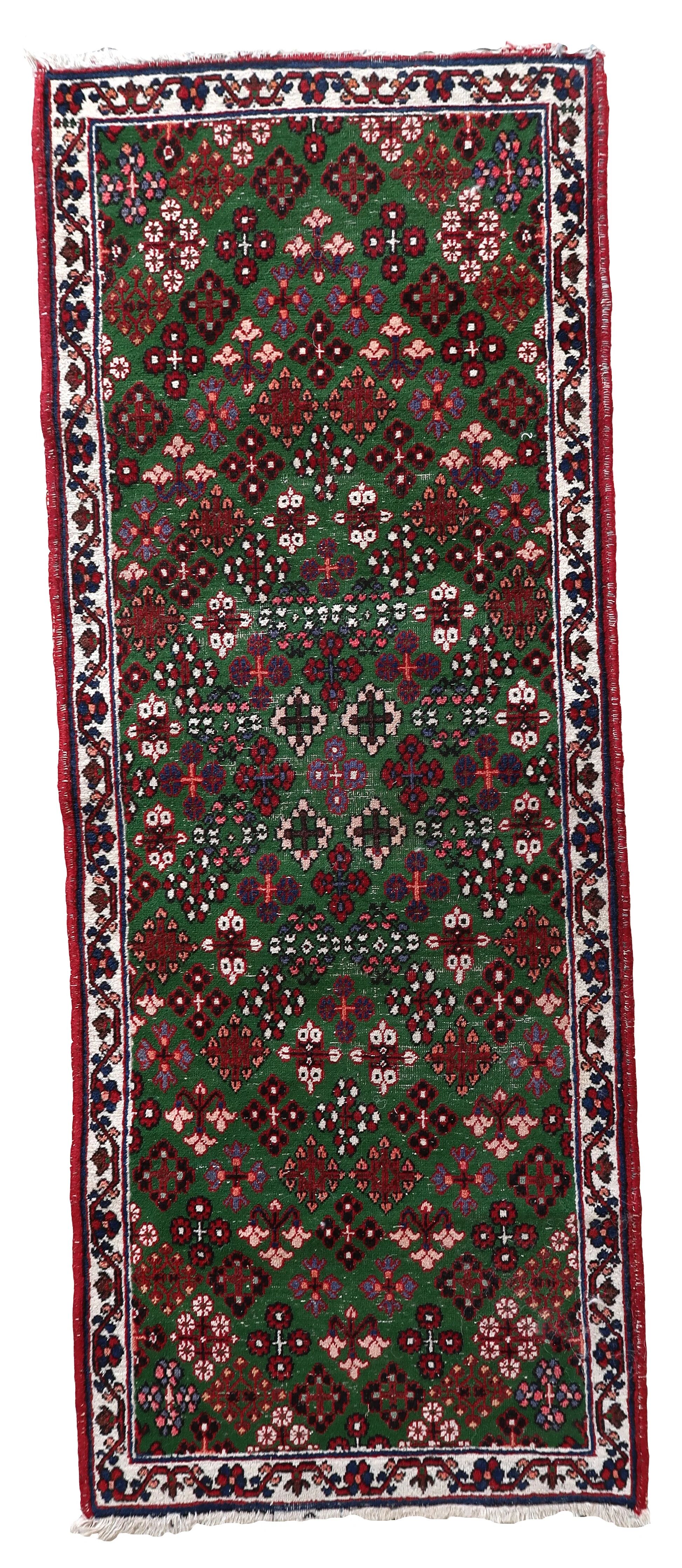 Handmade antique Persian Joshagan runner 1.8' x 4.8' (57cm x 149cm) 1930s