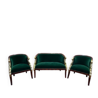 Empire salon complete with mahogany sofa and chairs featuring golden swan heads.