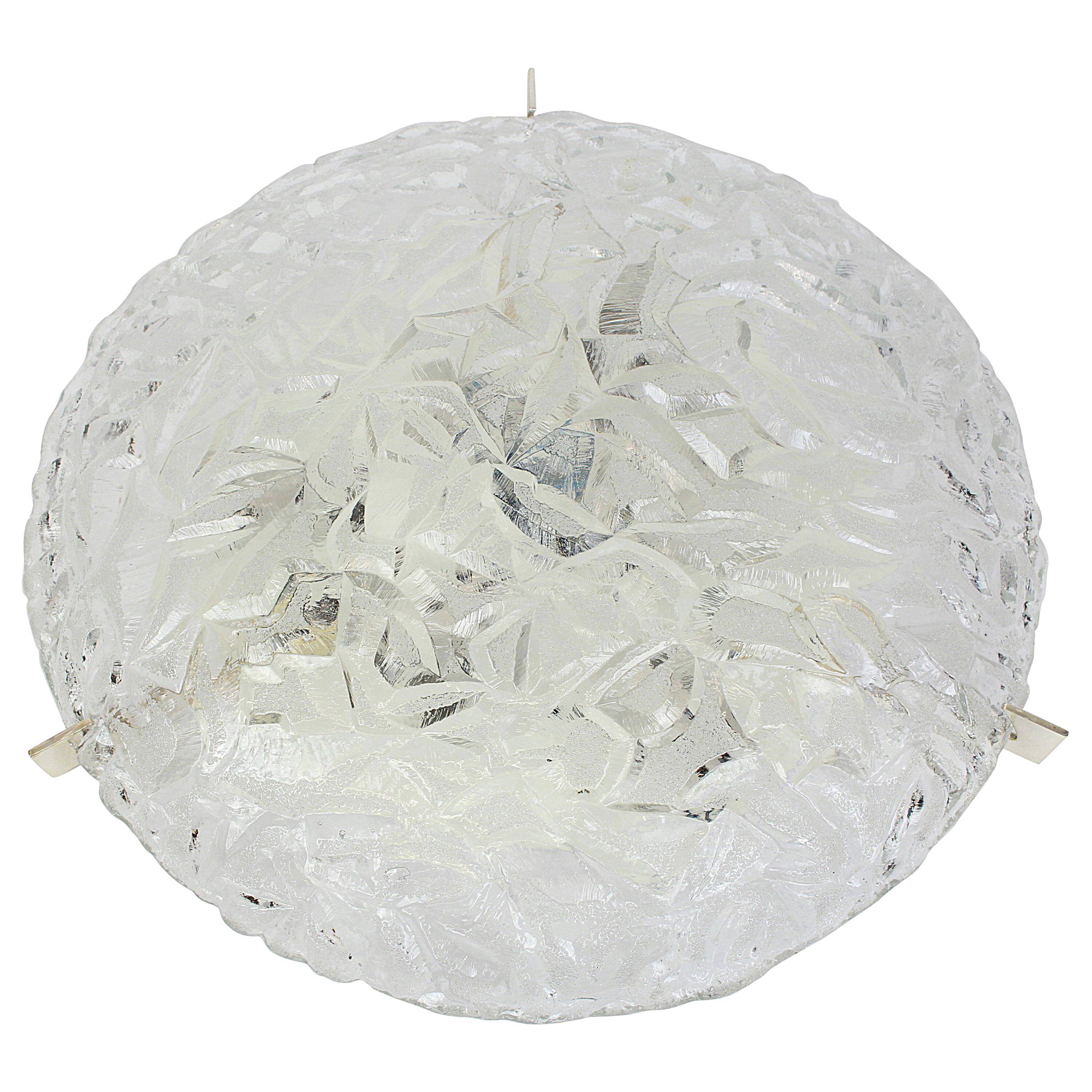 Large round frosted glass ceiling light, Kaiser, Germany, 1970s