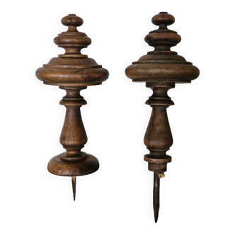 Pair of turned wooden coat hooks