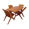 Vintage garden furniture consisting of a table and 4 wooden chairs from the 60s